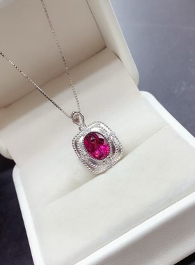 拉丝精工925银吊坠红宝石碧玺镁铝镶嵌椭圆6×8银托空托加工定制