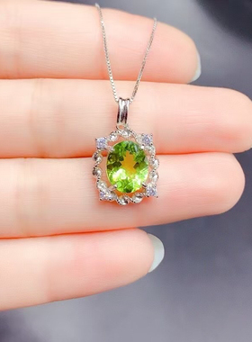 925纯银吊坠空托项链挂件来石镶嵌椭圆8×10橄榄宝石定制加工银托