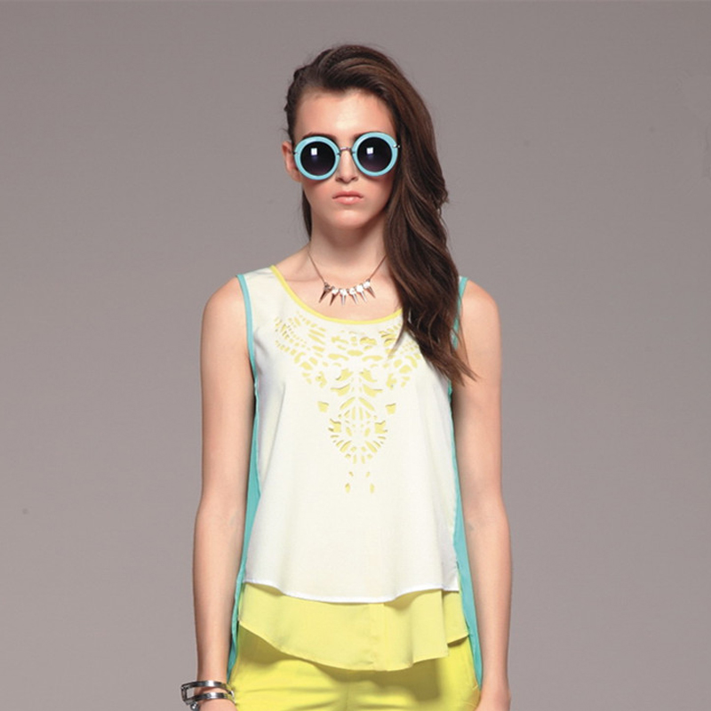 凉感背心千细拼接无袖T恤OL女软