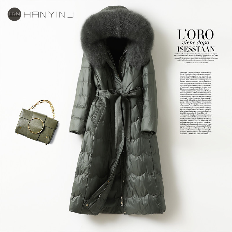 羽绒服女中长款连帽狐狸毛领加厚修身气质2025年新款白鸭绒服外套