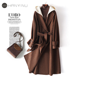 连帽系带2025秋冬新款 毛呢外套女中长款 过膝韩版 高级感双面呢大衣