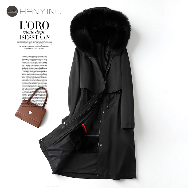 派克服女中长款黑色新可拆卸外套