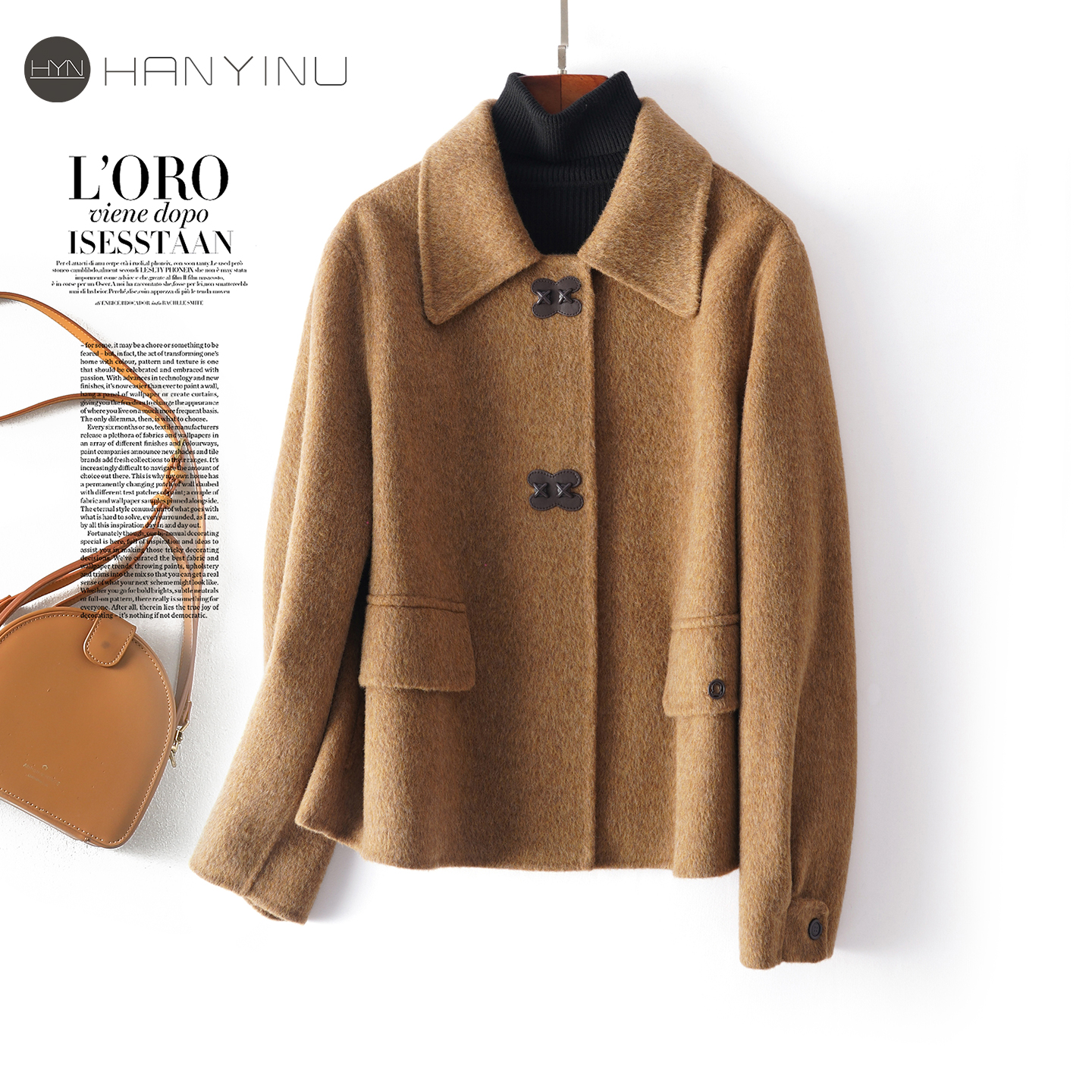 全羊毛呢外套女士短款翻领小个子