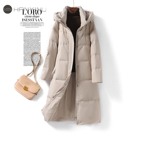 羽绒服中长款连帽卡其色简约气质