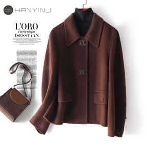 全羊毛呢外套女士短款翻领韩版小众2025秋冬新款双面呢大衣小个子