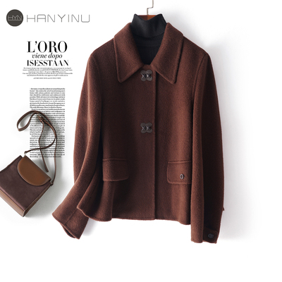 全羊毛呢外套女士短款翻领小个子