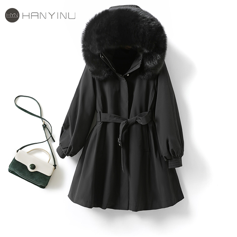 派克服女外套连帽毛领中长小个子