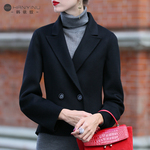 黑色西装外套女短款小个子春季2023新修身无羊绒双面羊毛呢上衣女