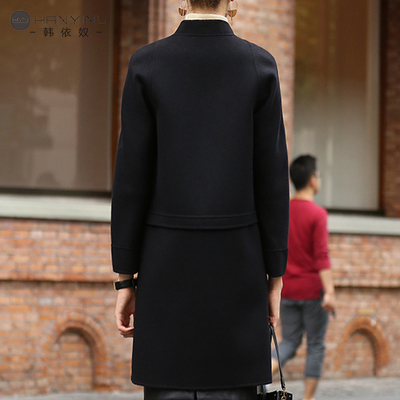 毛呢外套女中长款黑色韩版双面绒