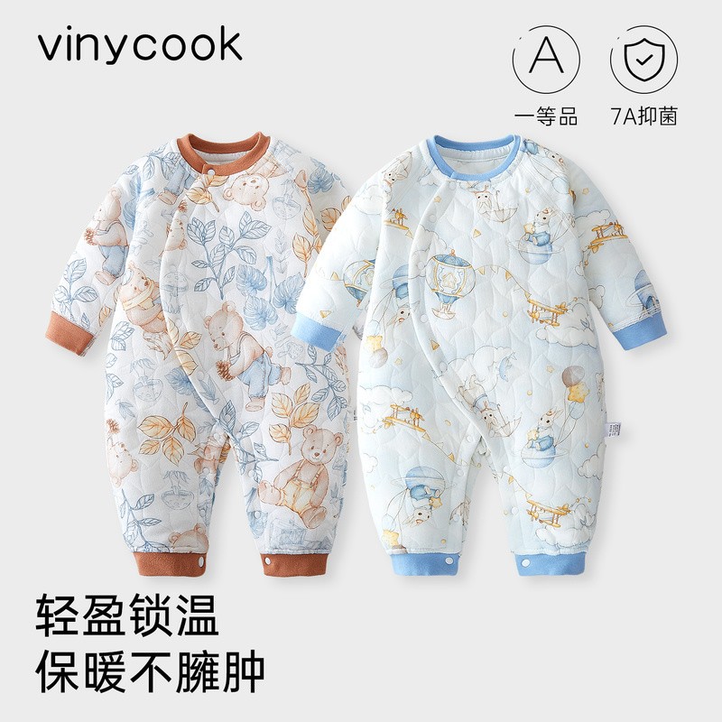 婴儿夹棉保暖连体衣春秋加厚睡衣