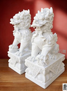 天然汉白玉石狮子麒麟手工雕刻