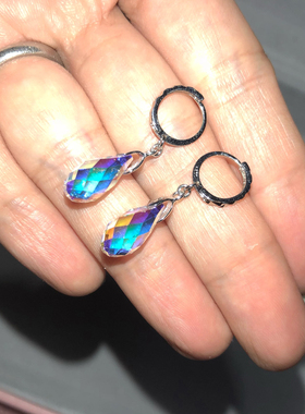 斩男 925纯银镀白金 奥地利水晶元素 水滴 耳环 女 定制 原创设计