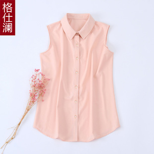 修身 格仕澜雪纺白色衬衫 韩版 翻领春秋新款 显瘦OL打底职业衬衣 无袖