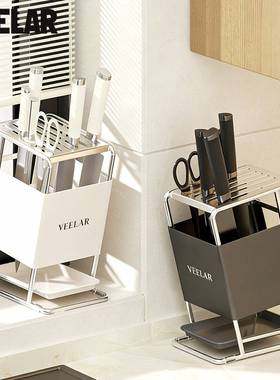 VEELAR厨房刀架置物架多功能台面收纳2025新款斜插菜刀砧板架一体