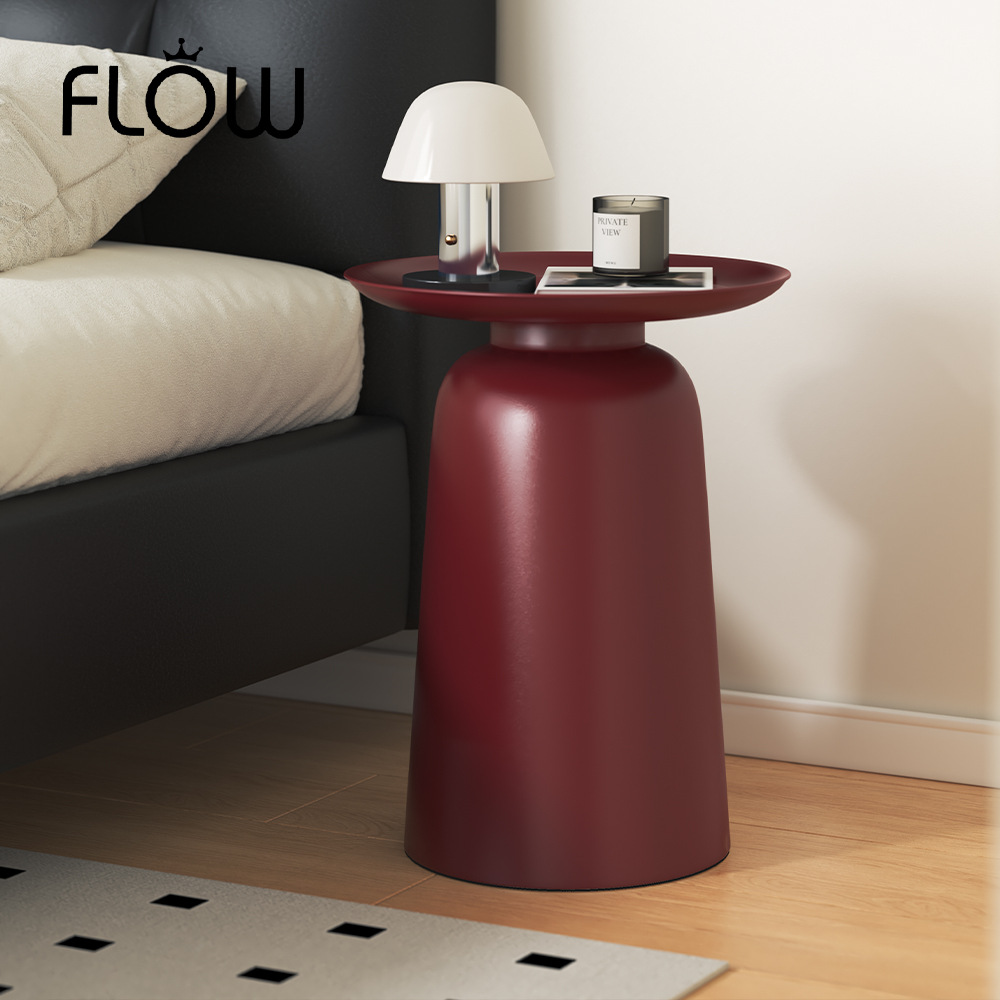 简约边几小户型铁艺小圆桌奶油风沙发边小茶几床边红色复古角几