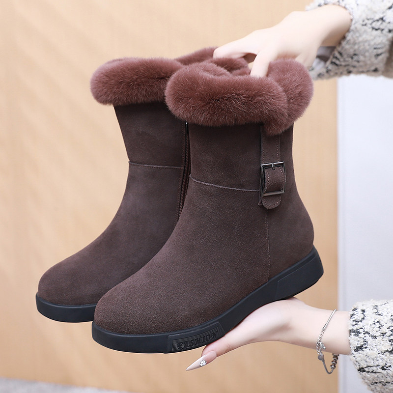 2024冬季保暖舒适兔毛雪地靴女靴百搭加绒棉靴平跟中筒靴大码4143,女鞋,时尚雪地靴,淘宝优惠券,粉丝福利购,淘宝优惠卷