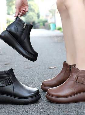 冬季加绒短靴真皮靴子厚底马丁靴羊毛女靴防滑女士棉靴小码鞋3233