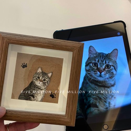 伍百万 来图定制手绘宠物图案相框摆台手工diy立体小狗小猫装饰画