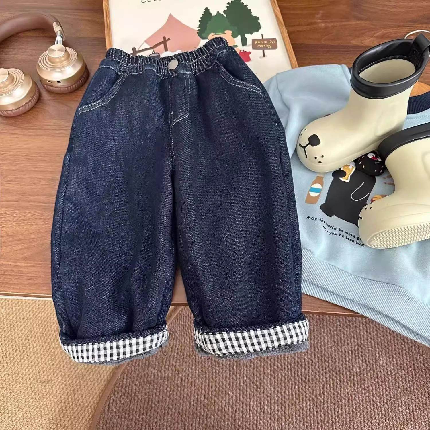 儿童薄款格子边牛仔裤春装2025新款男童春秋长裤女宝宝中小童裤子,童装/婴儿装/亲子装,儿童牛仔裤,淘宝优惠券,粉丝福利购,淘宝优惠卷