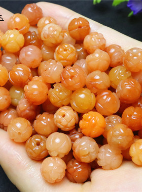 金丝玉莲花珠子10MM天然黄龙玉散珠玉石饰品配件黄玉莲花红色圆珠