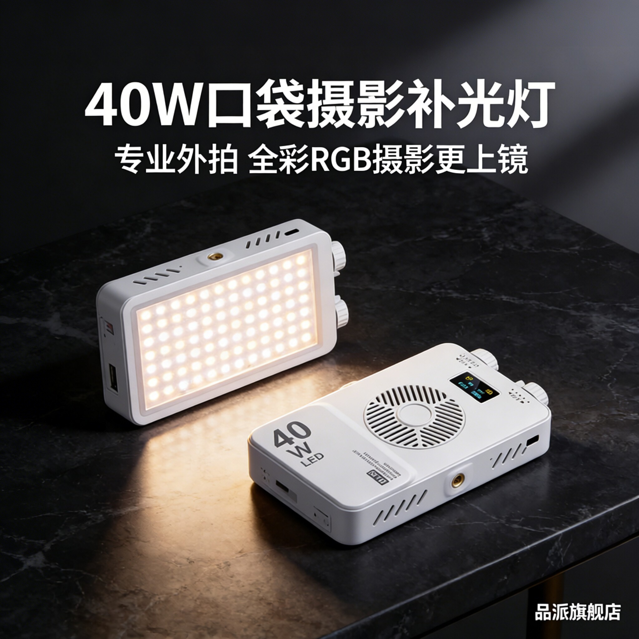 手机补光灯40W冷暖三色rgb全彩摄影打光灯户外led平板灯下巴灯拍照摄像口袋直播外拍便携相机补光灯手持专业