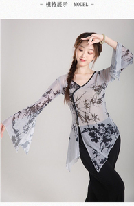 古典舞新款上衣中国舞舞蹈服装老师时尚印花纱衣现代舞练功服女孩