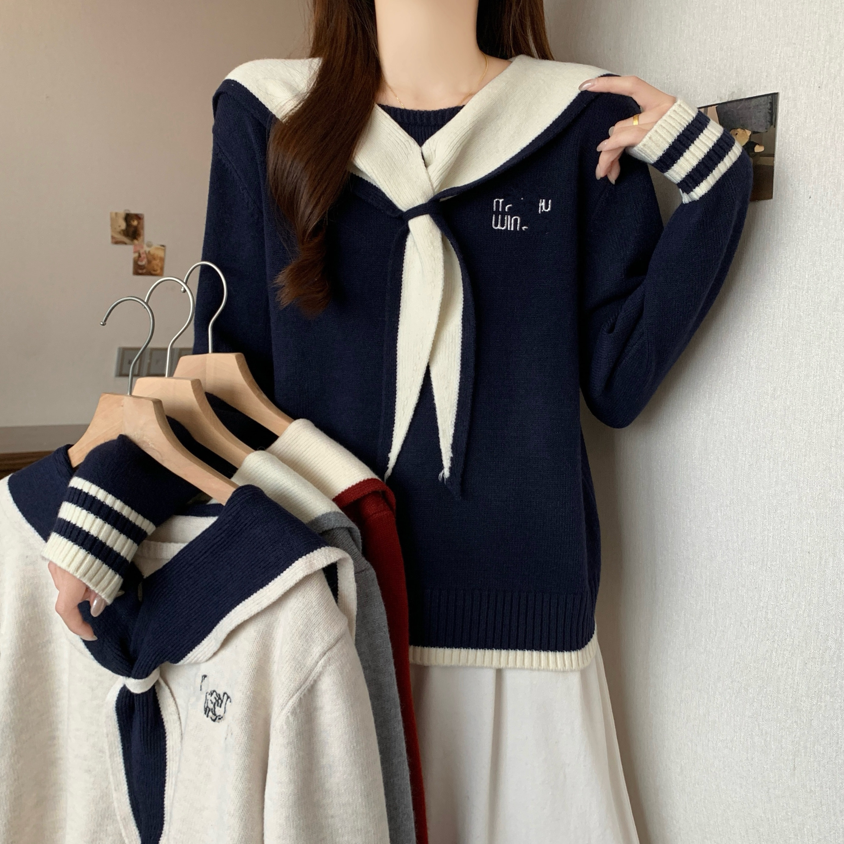 韩版卡通狗狗圆领套头毛衣女2025