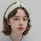 韩版 LASS LIZ原创自制2025秋冬新款 复古气质中间打结宽边毛毛发箍