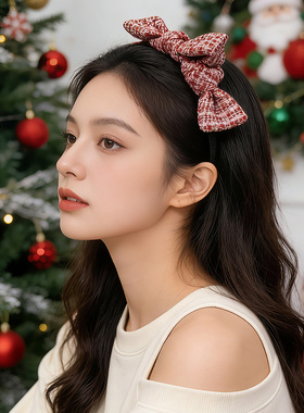 LASS LIZ原创设计发卡2026圣诞新年头箍减龄红色可移动蝴蝶结发箍