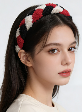 LASS LIZ原创设计发卡2026新款圣诞新年发箍红色毛毛辫子宽边头箍