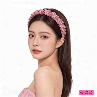 LASS 甜美粉色头箍褶皱宽边丝绒发卡 LIZ原创设计师发箍2026新款