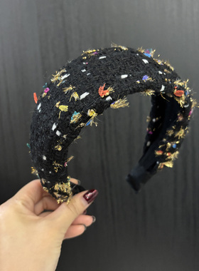 LASS LIZ原创设计发卡2025秋冬新款黑色小香优雅宽边头箍日常通勤