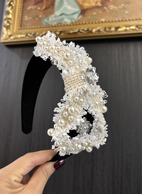 LASS LIZ原创设计师发箍2025新款小香优雅白色珍珠蝴蝶结头箍