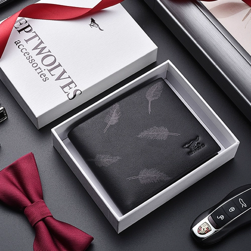 Septwolves, кожаный короткий бумажник для мальчиков, из натуральной кожи