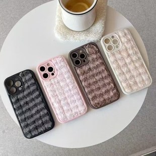 适用于华为荣耀40030020010090807060手机壳新款 毛绒编织格纹畅玩60plus5040防摔套全包高级感nova14潮13pro