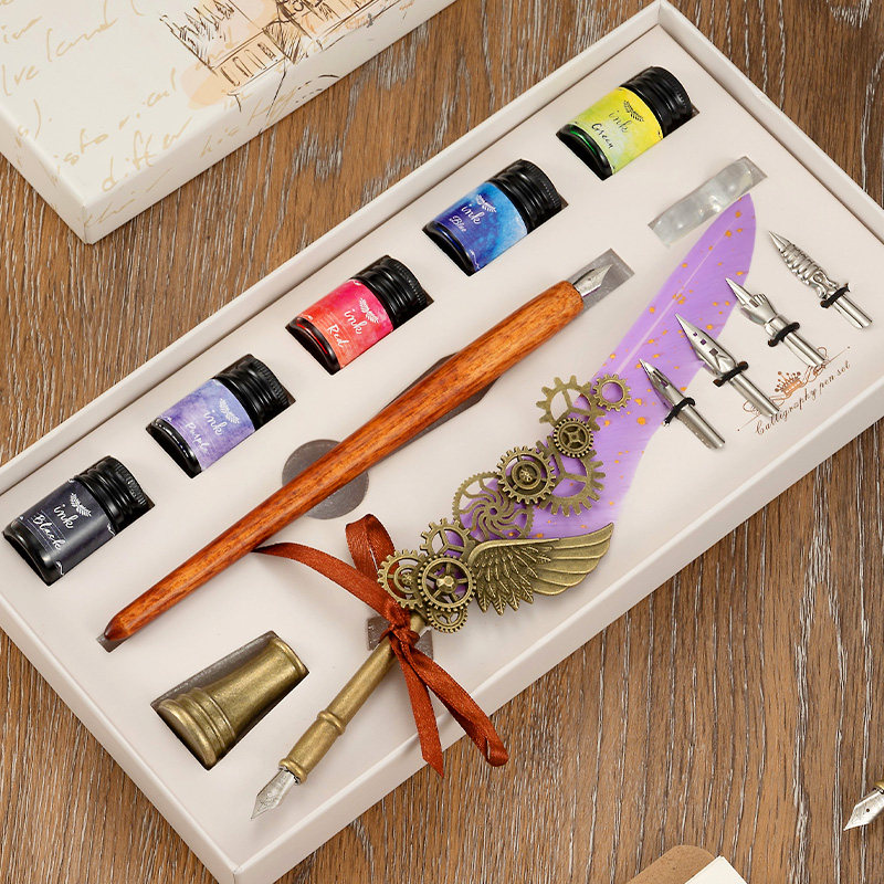 复古羽毛笔蘸水笔机械齿轮沾墨钢笔礼盒送儿童节生日礼物,文具电教/文化用品/商务用品,其它功能笔,淘宝优惠券,粉丝福利购,淘宝优惠卷