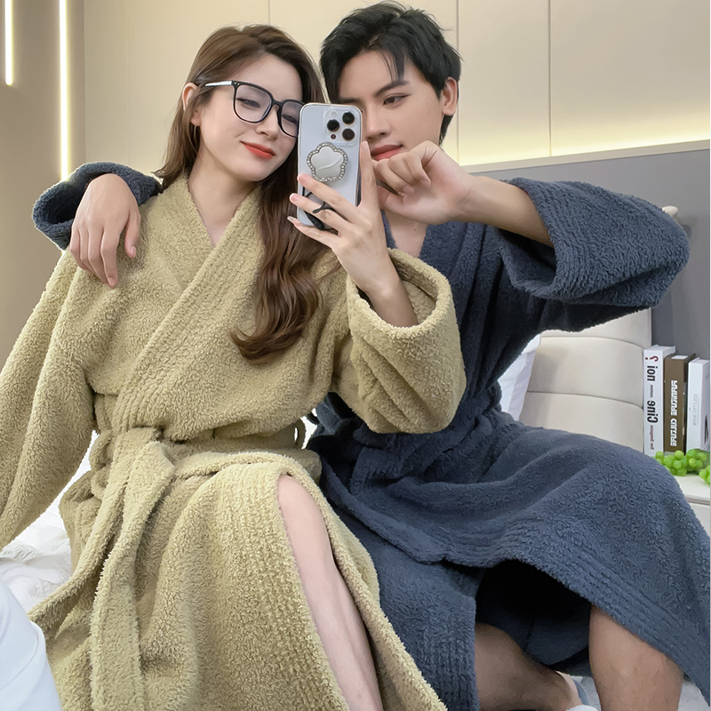 睡袍女2023新款情侣睡衣厚加长法兰绒浴衣珊瑚绒睡袍男浴袍家居服