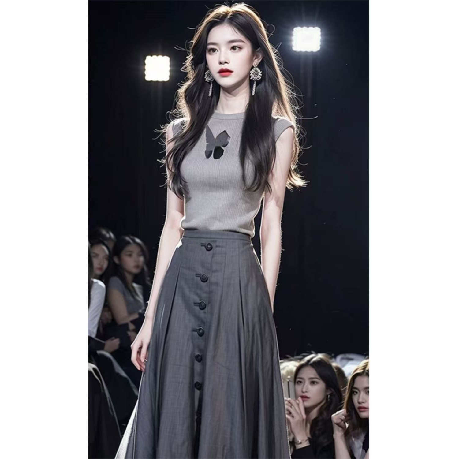 2026新款名媛女装高端高级感小洋装灰色无袖上衣半身裙套装女夏季图片
