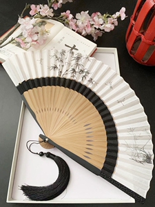 中国风扇子古风折扇双节7寸手绘风格竹林男女士夏季礼品扇旗袍小