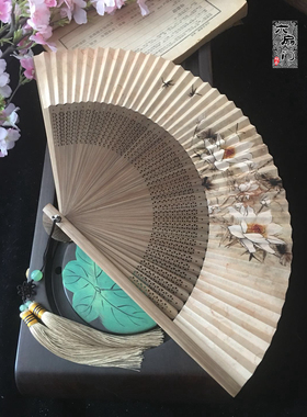 中国风国画6寸女古典折扇子纸扇双面串竹扇礼品扇香扇工艺扇礼品