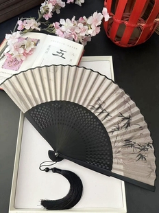 扇子古风折扇水墨风男女古装 随身便携真丝小竹林 汉服国风折叠夏季