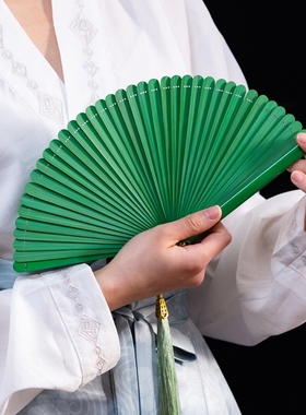 古风扇子纯色果绿色全竹小折扇女式随身夏季折叠复古汉服旗袍舞蹈