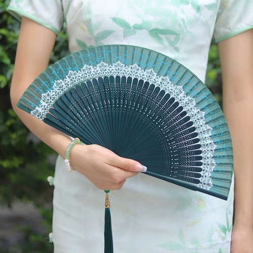 蕾丝中国古风全竹扇子旗袍折扇