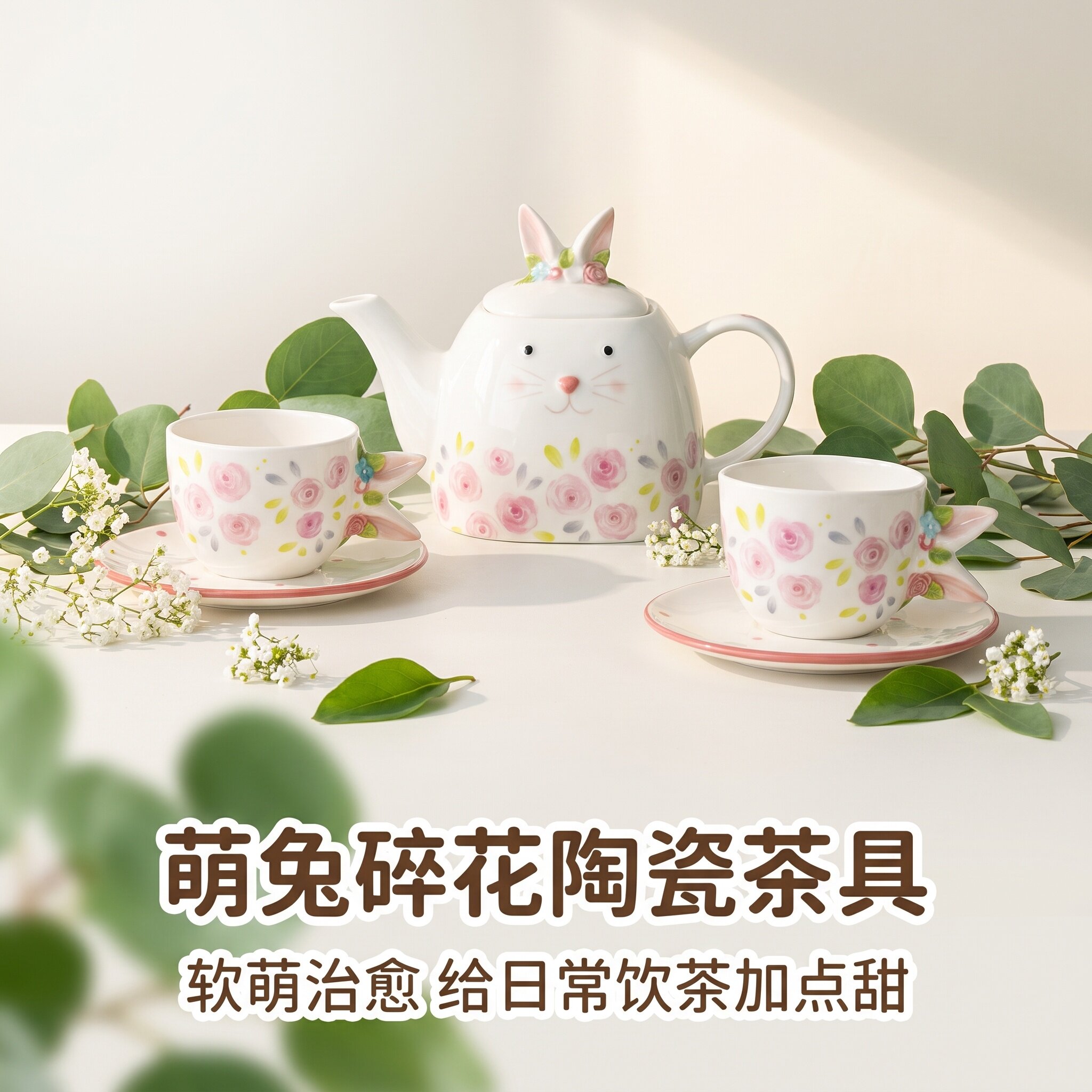 可爱兔子造型茶壶茶杯家用礼品