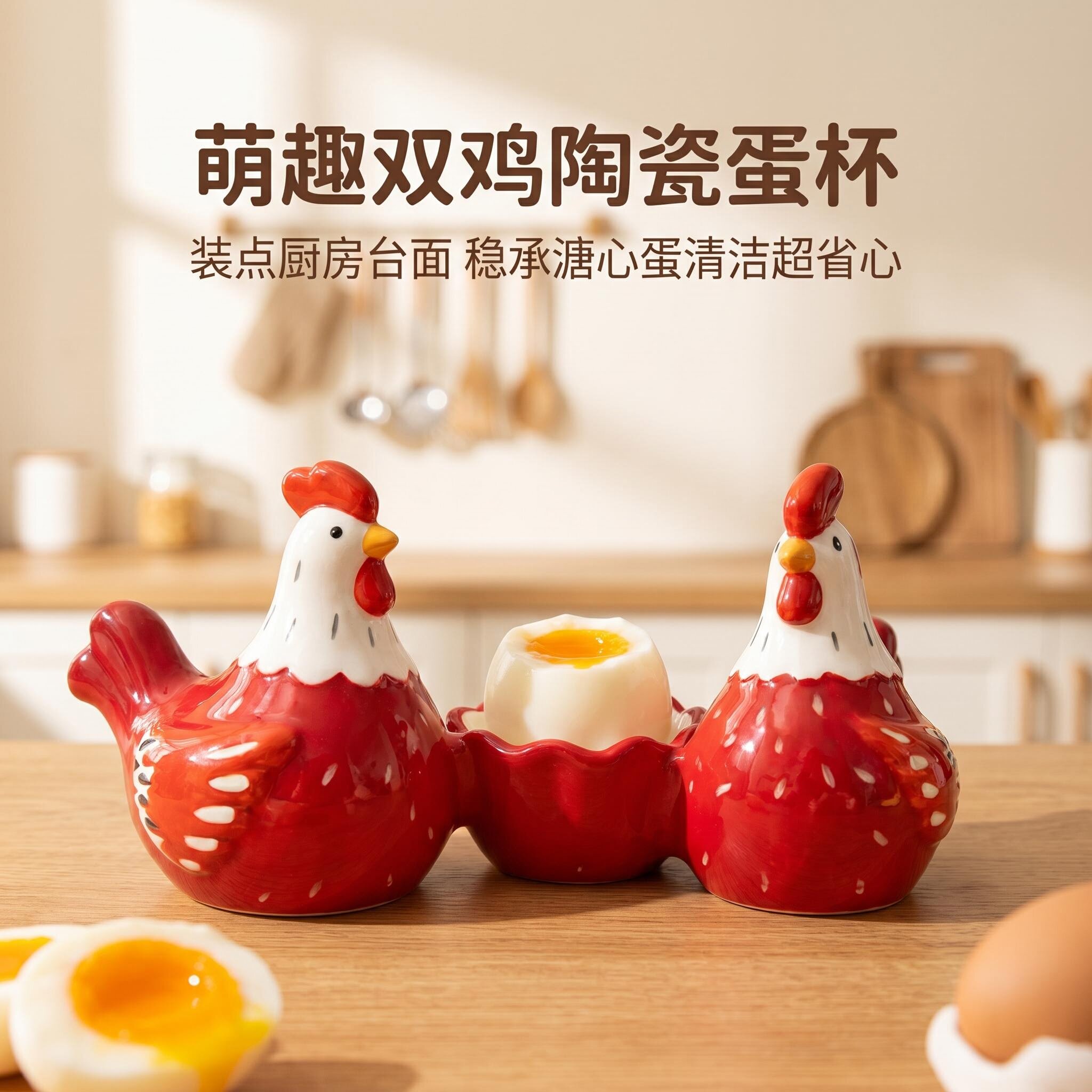 陶瓷立体摆件装饰鸡造型蛋托杯