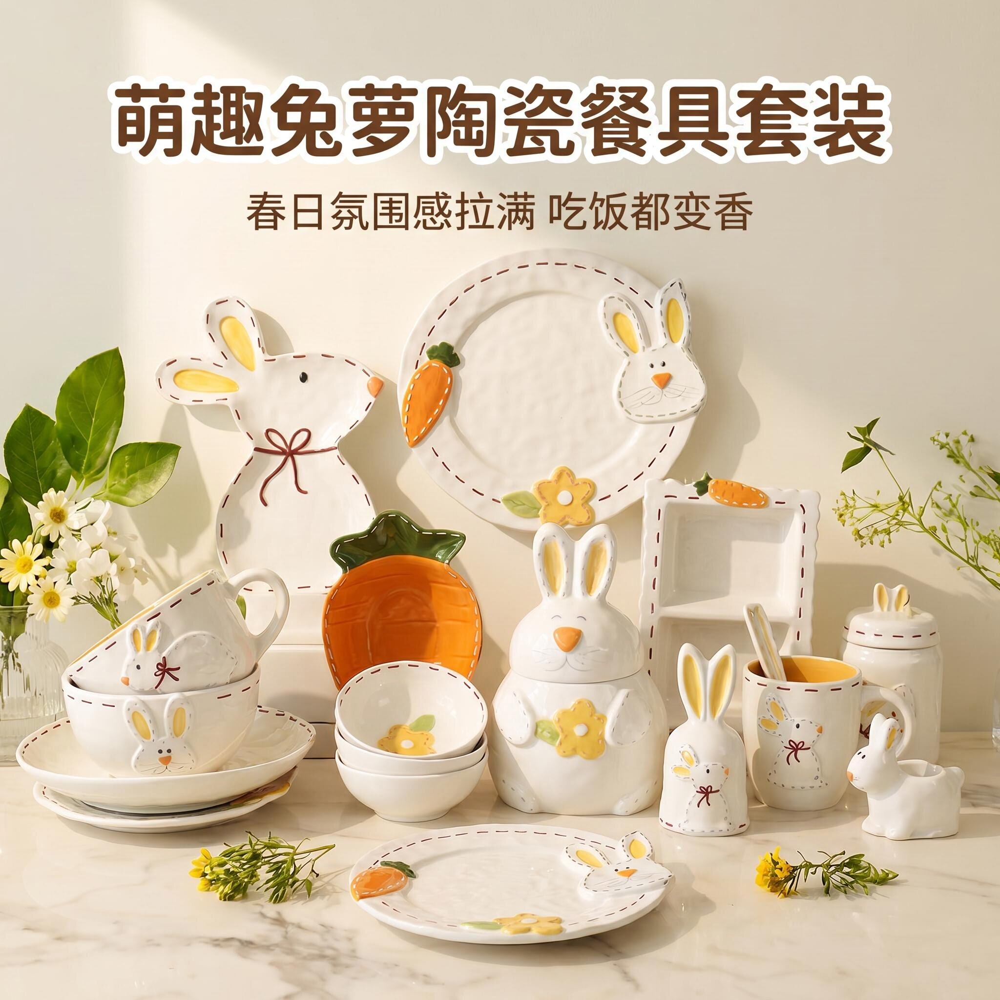 兔子可爱餐具春日氛围感陶瓷碗盘