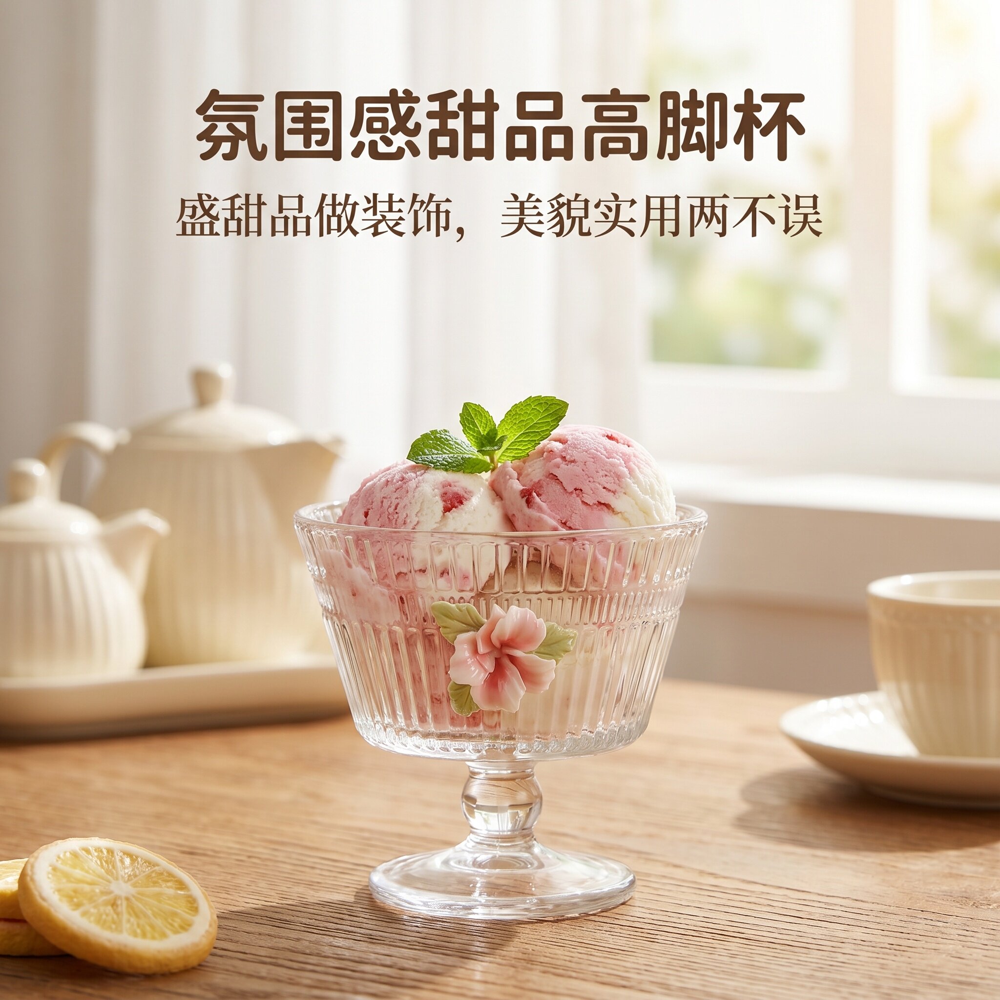 复古浮雕玻璃高脚杯甜品杯家用饮料杯ins风装饰杯
