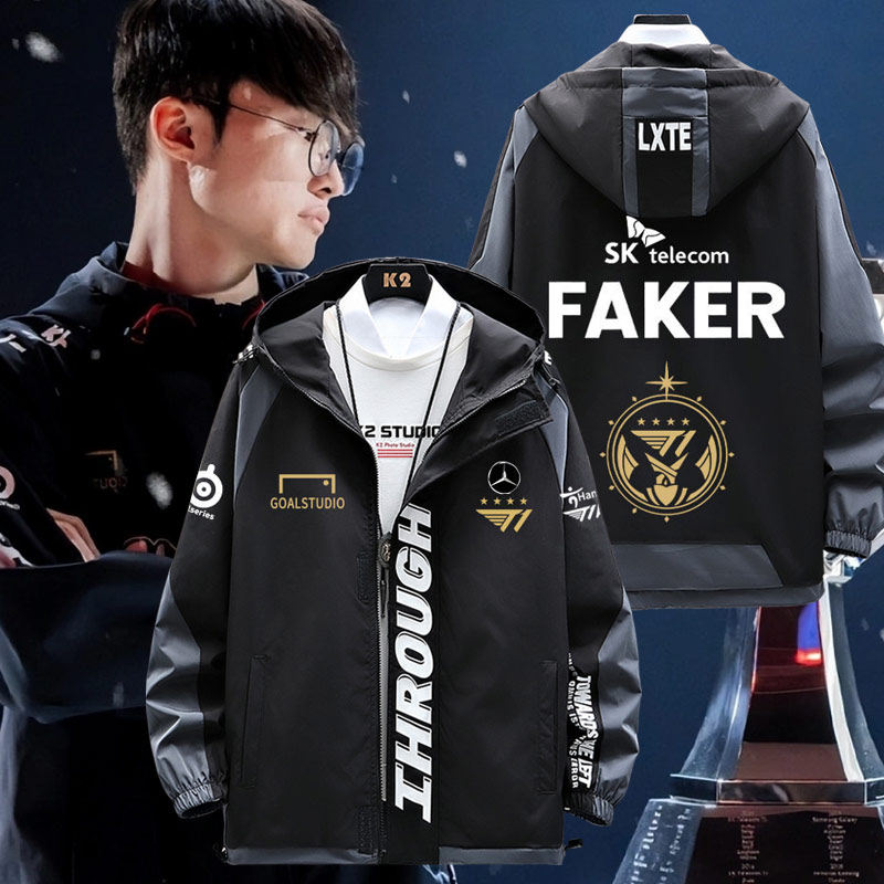 T1战队队服FAKER同款S14全球总决赛游戏服连帽夹克外套衣服jl