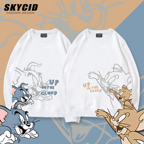 猫和老鼠联名圆领卫衣新款春秋情侣装宽松半袖汤姆杰瑞上衣服yd