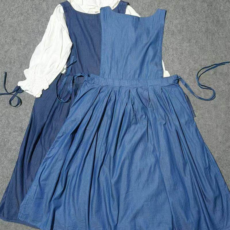 日单两侧蝴蝶结牛仔背带裙女2026夏季新款A字裙纯棉吊带裙连衣裙